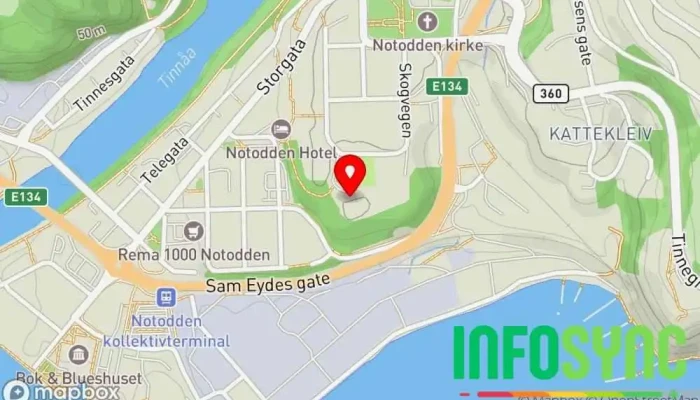 kart over Admini Notodden Kulturelt landemerke i Notodden