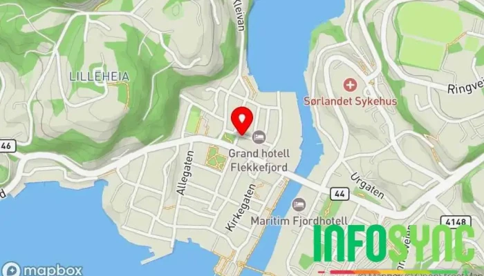 kart over Advokatfirmaet Andersen & Snerthammer AS Advokatfirma i Flekkefjord