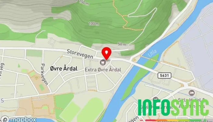 kart over Årdalsenteret Kjøpesenter i Øvre Årdal