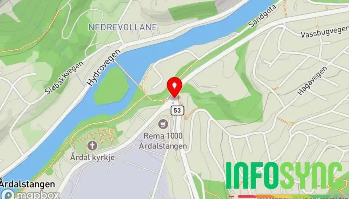 kart over Årdalstangen  i Årdalstangen