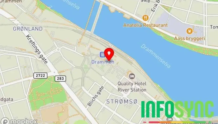 kart over Drammen stasjon Bussholdeplass i Drammen