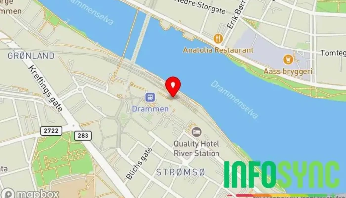 kart over Drammen Stasjon Holdeplass, Bussholdeplass, Jernbanestasjon i Drammen