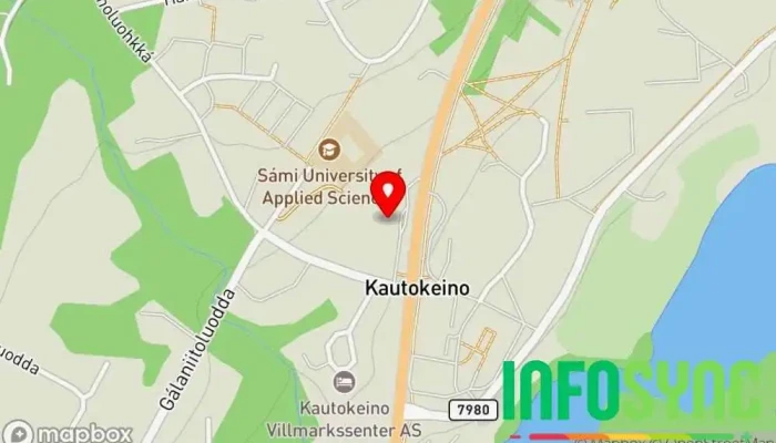 kart over Esso Kautokeino Bensinstasjon, Gatekjøkken-pizzeria, Propanleverandør, Dekkbutikk i Kautokeino