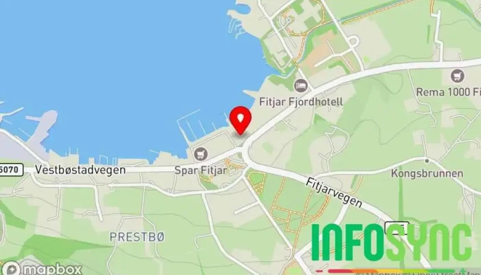 kart over Fitjar kommune Rådhus i Fitjar