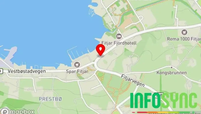 kart over Fitjar sentrum Bussholdeplass i Fitjar