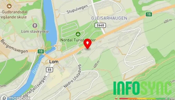 kart over Fossheim Turisthotell Hotell i Lom