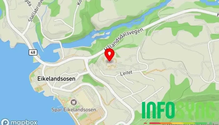 kart over Fusa bu- og behandlingssenter Sykehjem i Eikelandsosen