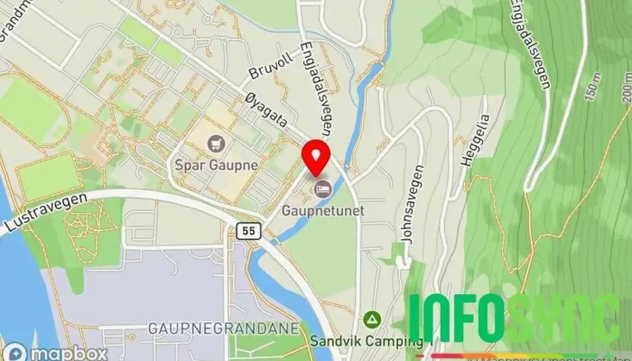kart over Gaupnetunet Hotell Hotell, Hytteutleie, Campingplass i Gaupne