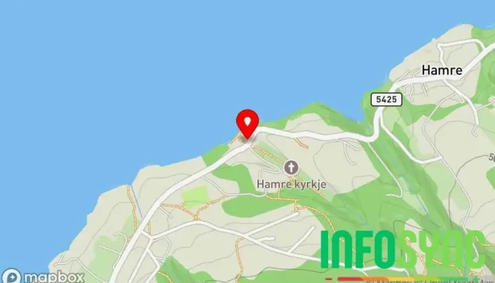 kart over Hamre kyrkje Busstopp i Valestrandsfossen