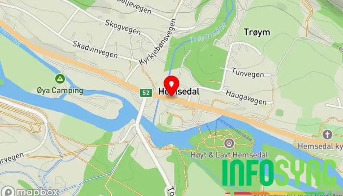kart over Hemsedal sentrum Bussholdeplass i Hemsedal