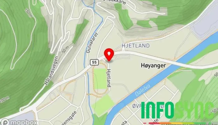kart over Høyanger Vidaregåande skule Videregående skole, Skole i Høyanger
