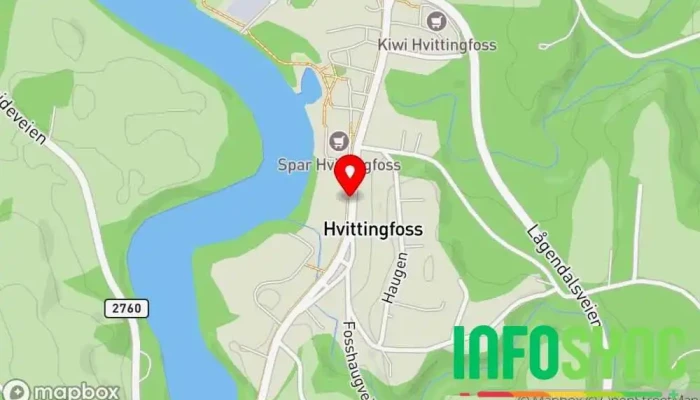kart over Hvittingfoss sentrum Bussholdeplass i Hvittingfoss