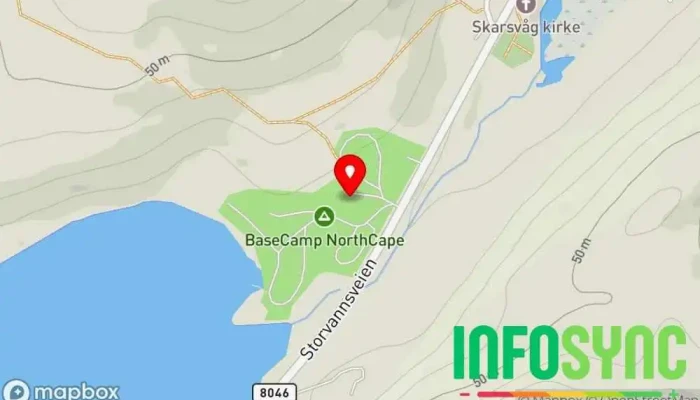 kart over Hytte Camp Nordkapp – BaseCamp Innendørs overnatting, Campingplass i Skarsvåg