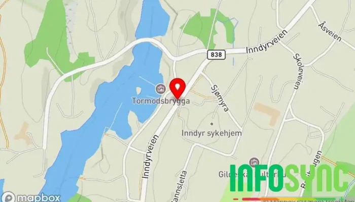kart over Inndyr Bussholdeplass i Inndyr
