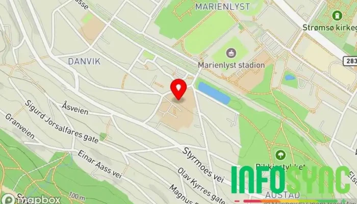 kart over Kanal 1 Drammen Radiostasjon i Drammen