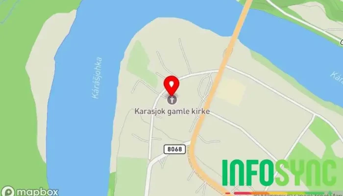 kart over Karasjok gamle kirke Kirke i Karasjok