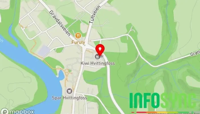kart over Kiwi Hvittingfoss Dagligvarebutikk i Hvittingfoss