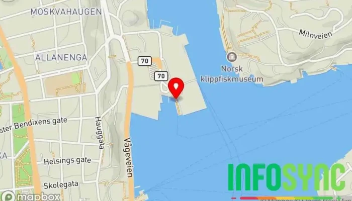 kart over Kristiansund hurtigbåtkai Fergeterminal i Kristiansund