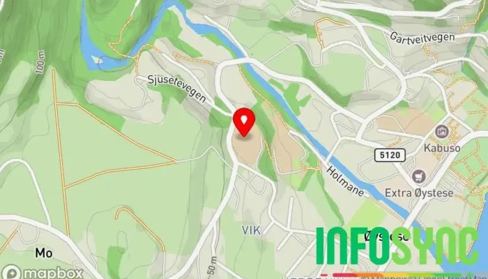 kart over Kvam vidaregåande skule, avdeling Øystese Videregående skole i Øystese