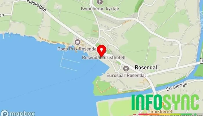 kart over Kvinnherad Turistinformasjon Turistinformasjon i Rosendal