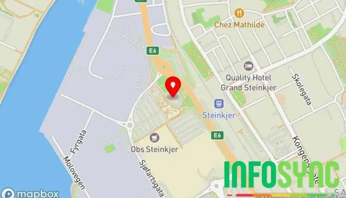kart over Kystriksveien Infosenter Turistinformasjon i Steinkjer