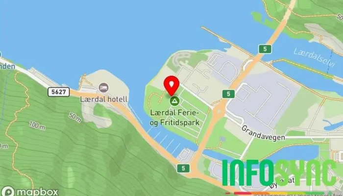 kart over Lærdal Ferie- og Fritidspark Campingplass, Sykkelutleie, Konsertsal, Feriehus, Restaurant, Ferieleilighet i Lærdal