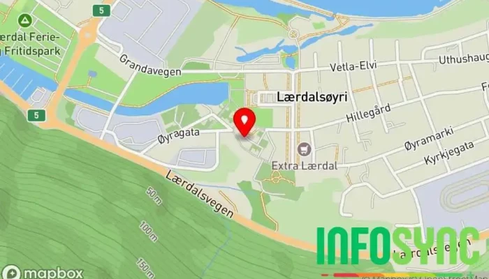 kart over Lærdalsøren Motorhotel Innendørs overnatting, Gruppeovernatting i Lærdal