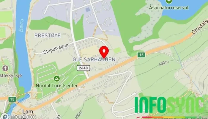 kart over Lom Aktivitetspark Arrangør av utendørsaktiviteter i Lom