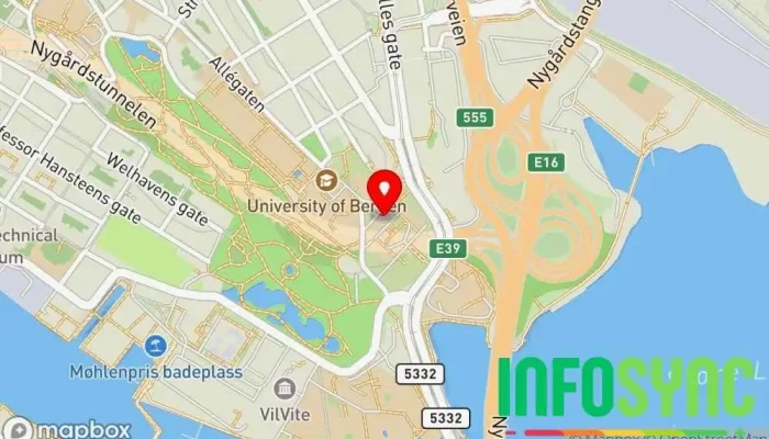 kart over Meteorologisk institutt Bergen Værvarslingstjenester i Bergen