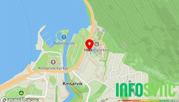 kart over Mikkelparken Fornøyelsespark i Kinsarvik