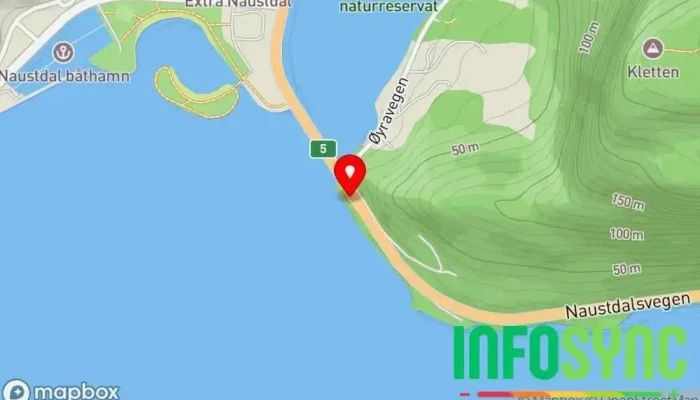 kart over Naustdalsneset Bussholdeplass i Naustdal