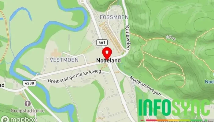 kart over Nodeland  i Nodeland