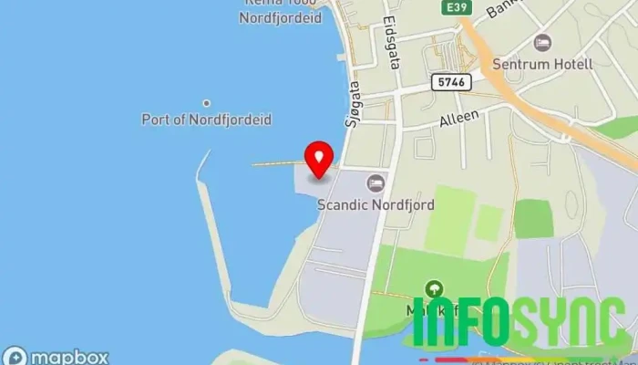 kart over Nordfjord Aktiv Arrangør av utendørsaktiviteter, Utleie av sportsutstyr, Guidede turer i Nordfjordeid