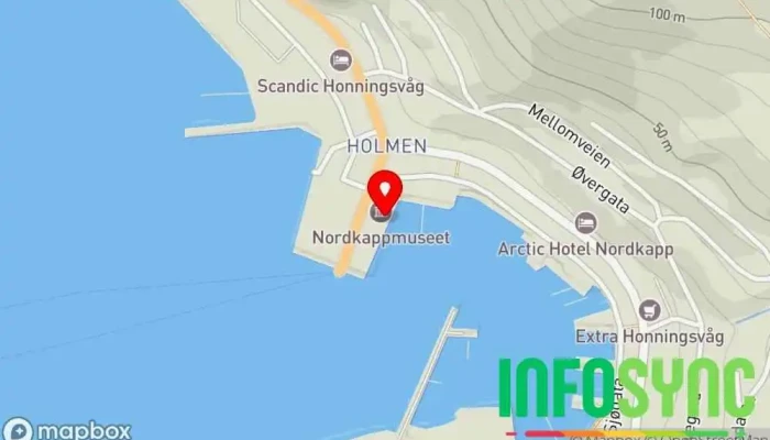 kart over Nordkappmuseet Museum, Historisk museum, Turistattraksjon i Honningsvåg