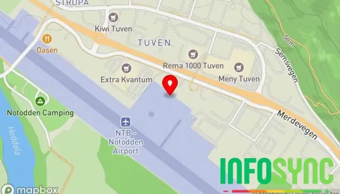 kart over Notodden Lufthavn Flyplass i Notodden