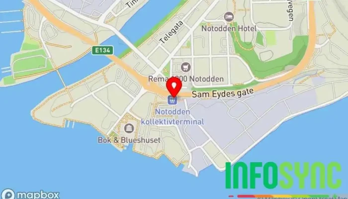 kart over Notodden stasjon Jernbanestasjon i Notodden