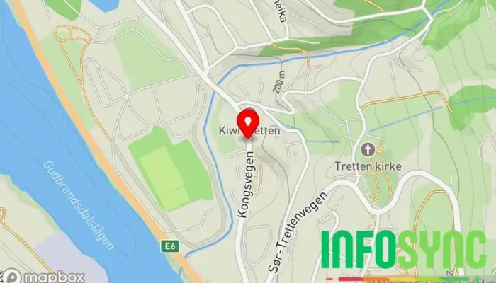 kart over Øyer Aktivitetssenter Tretten Bussholdeplass i Tretten