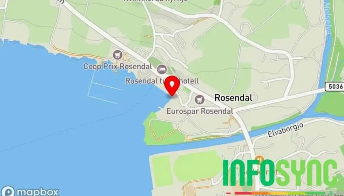 kart over Rosendal Port Fergeterminal i Rosendal