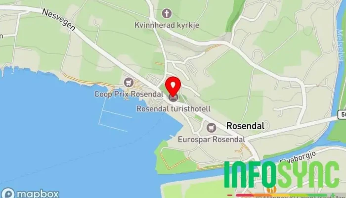 kart over Rosendal Turisthotell Hotell i Rosendal