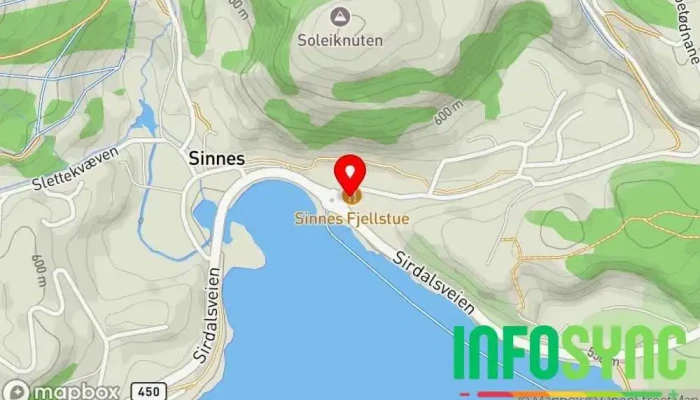 kart over Sinnes Fjellstue Restaurant, Bar, Kafé i Tjørhom