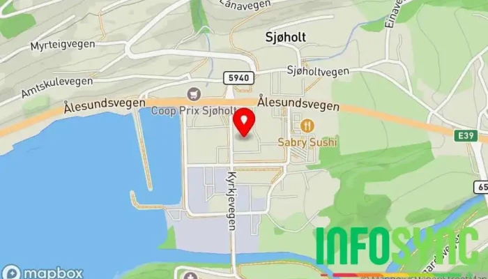 kart over Sjøholt Last og Buss AS / Lastebil og Buss vask / Lastebilverksted, Bilverksted, Bilvask, Reparasjonstjeneste, Dekkbutikk, Leverandør av lastebildeler, Lastebilfirma i Ørskog