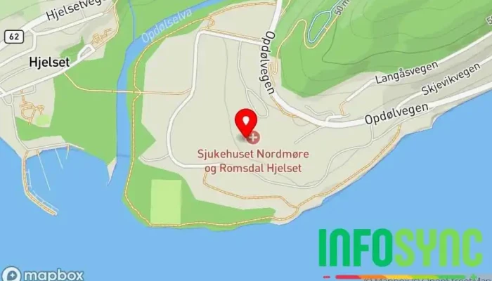kart over Sjukehuset Nordmøre og Romsdal (SNR) Sykehus i Hjelset