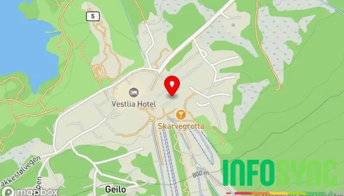 kart over SkiGeilo Aktivitetspark Arrangør av utendørsaktiviteter, Kafé, Sykkelpark, Klatrepark i Geilo