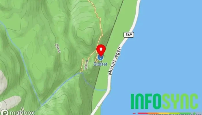 kart over Slottet Turistattraksjon i Modalen