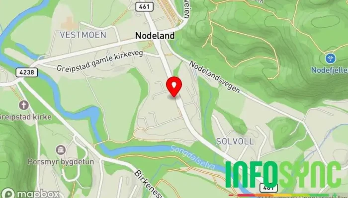 kart over Songdalen Legesenter Legesenter i Nodeland
