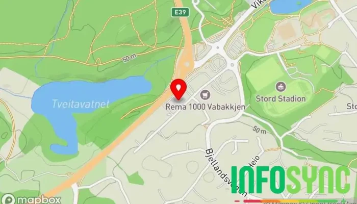 kart over Statens vegvesen, Stord trafikkstasjon Utsteder av førerkort, Etat for kjøretøyregistrering i Stord