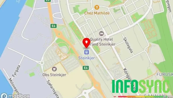 kart over Steinkjer togstasjon Togterminal i Steinkjer