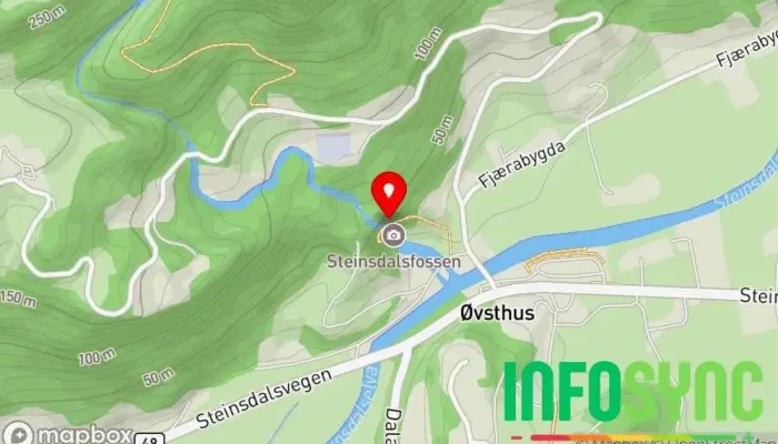 kart over Steinsdalsfossen Turistattraksjon, Severdigheter i Norheimsund