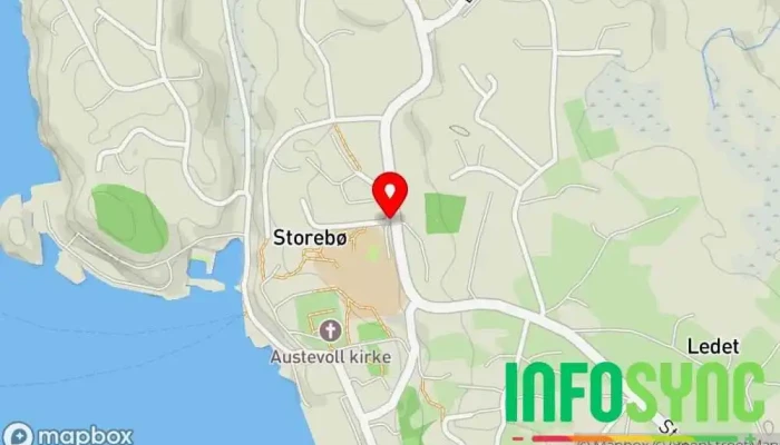 kart over Storebø sentrum Busstopp i Storebø