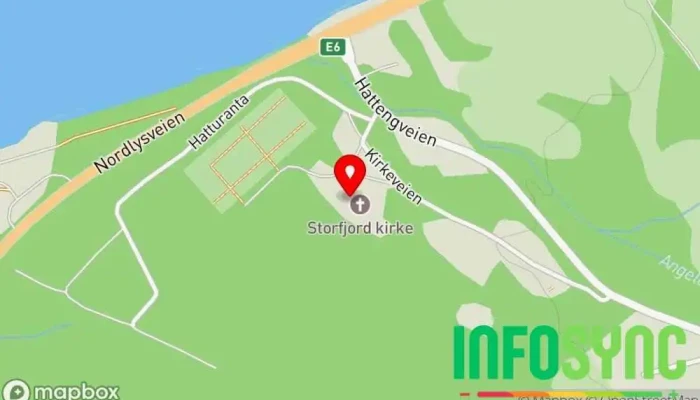kart over Storfjord kirke Kirke i Oteren